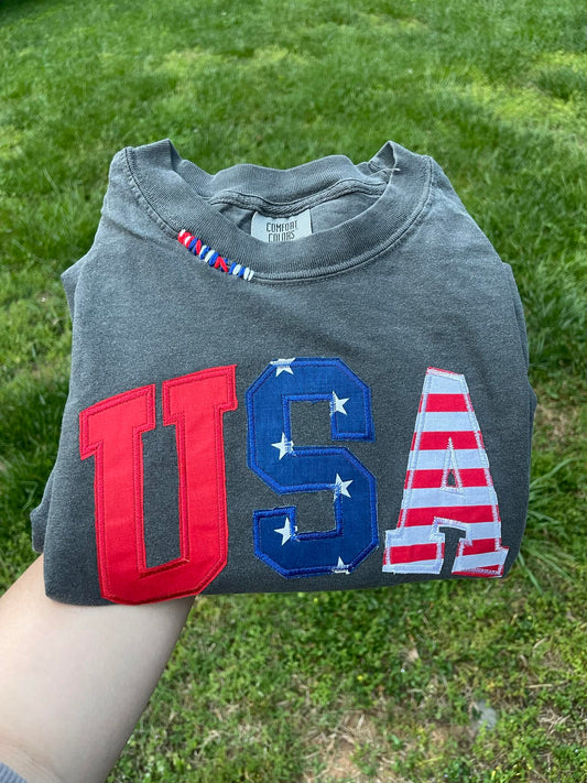 USA Applique Embroidered Comfort Color Tee
