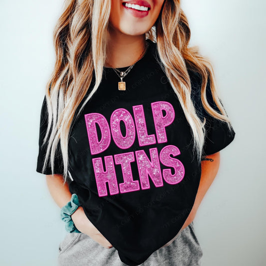 Dolphins Faux Sequins and Embroidery Graphic Tee