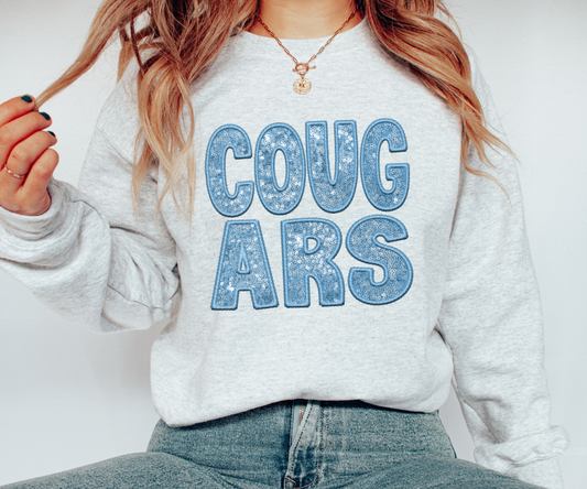 Cougars Faux Sequins and Embroidery Graphic Tee