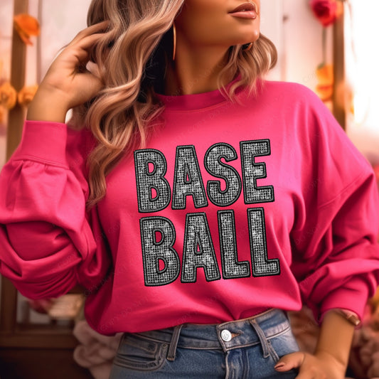 Baseball Faux Embroidery Diamonds Bling DTF  Transfer