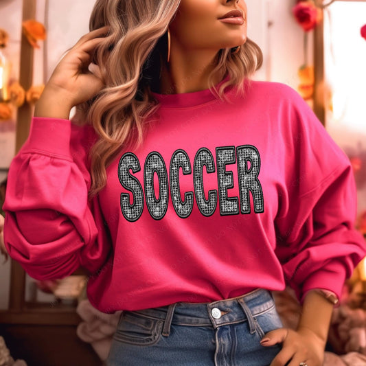 Soccer Faux Embroidery Diamonds Bling DTF  Transfer