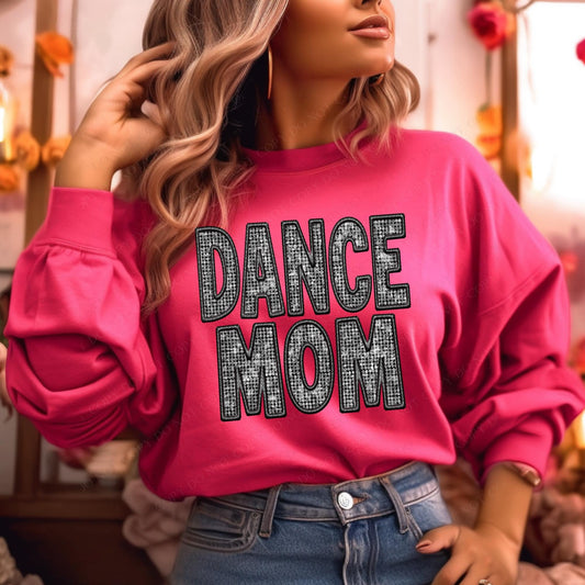 Dance Mom Faux Embroidery Diamonds Bling DTF  Transfer