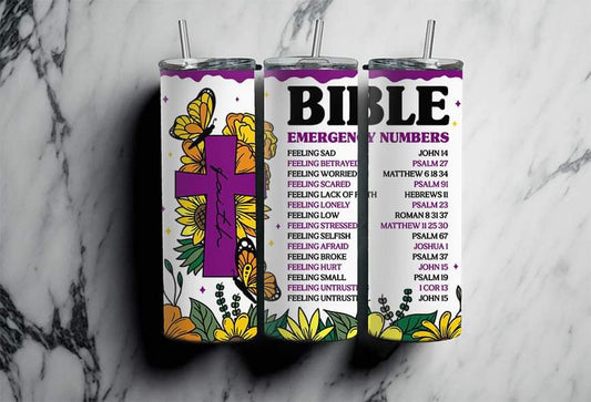 Bible Emergency Numbers Completed 20oz Skinny Tumbler