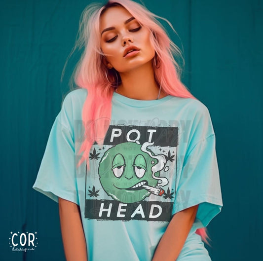 Pot Head with green face Graphic Tee