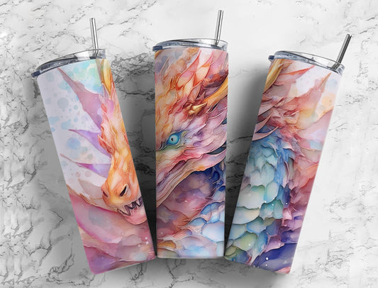 3D Watercolor Dragon Completed 20oz Skinny Tumbler