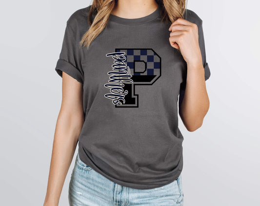 Panthers Navy Checkered Graphic Tee