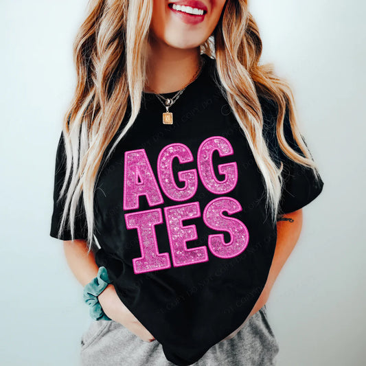 Aggies Faux Sequins and Embroidery Graphic Tee