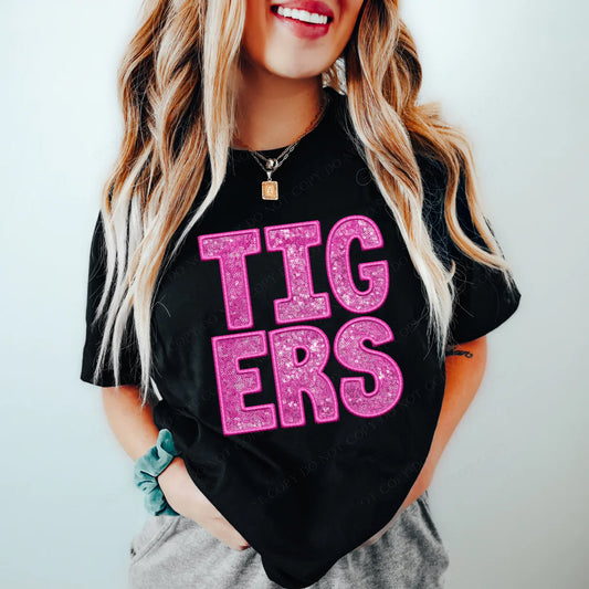 Tigers Faux Sequins and Embroidery Graphic Tee