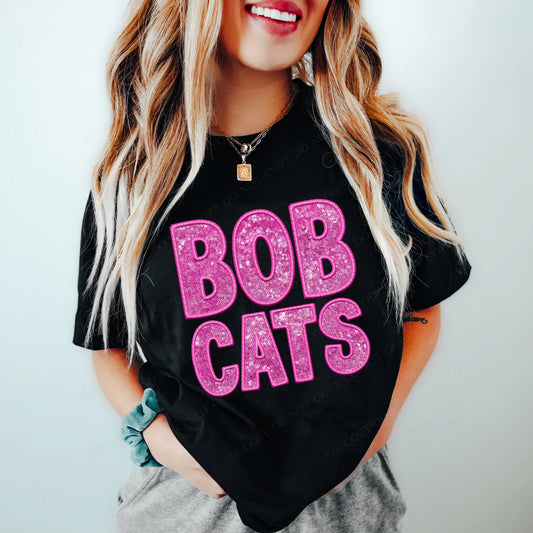 Bobcats Faux Sequins and Embroidery Graphic Tee
