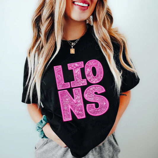 Lions Faux Sequins and Embroidery Graphic Tee