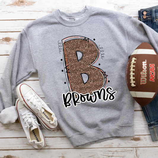 Browns Glitter Varsity Doodle Graphic Tee