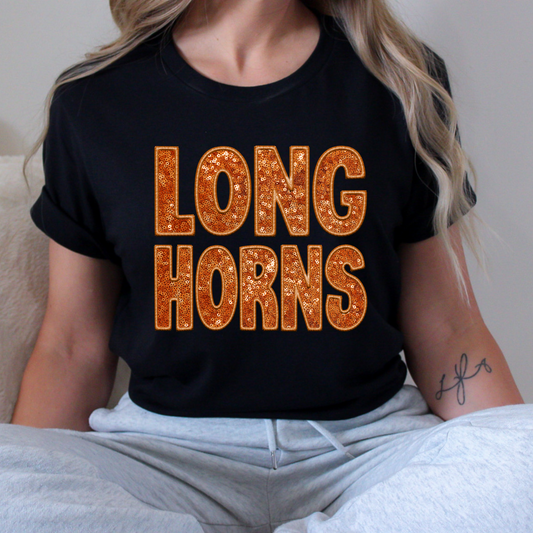 Longhorns Faux Sequins and Embroidery Graphic Tee