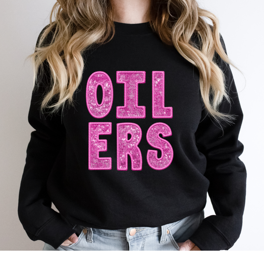 Oilers Faux Sequins and Embroidery Graphic Tee