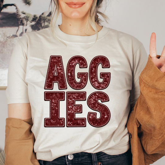 Aggies Faux Sequins and Embroidery Graphic Tee