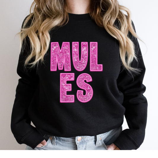 Mules Faux Sequins and Embroidery Graphic Tee