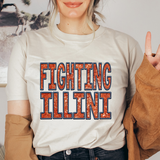 Fighting Faux Sequins and Embroidery Graphic Tee