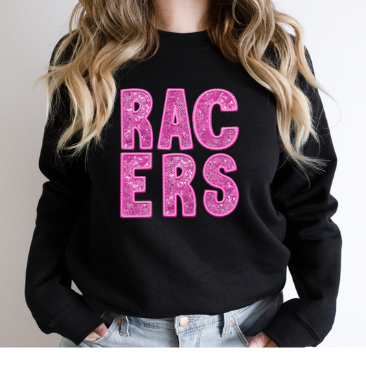 Racers Faux Sequins and Embroidery Graphic Tee