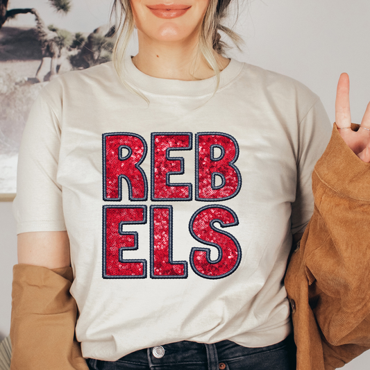Rebels Faux Sequins and Embroidery Graphic Tee