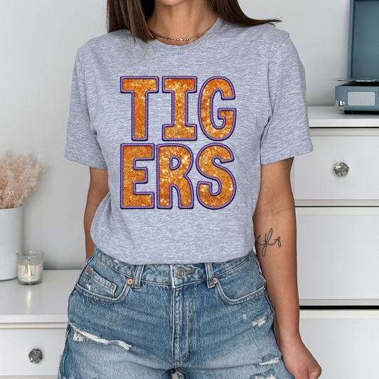 Tigers Faux Sequins and Embroidery Graphic Tee