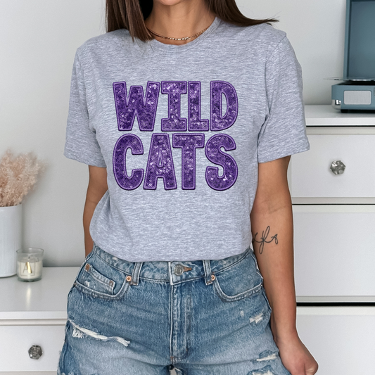 Wildcats Faux Sequins and Embroidery Graphic Tee