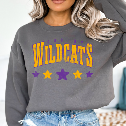Godley Wildcats Distressed Stars DTF Transfer