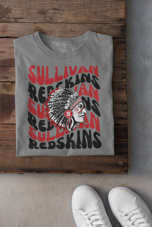 Sullivan Redskins Distressed Wavy Mascot Design DTF Transfer