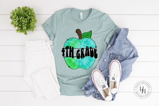 4Th Grade Blue Watercolor Apple Shirt