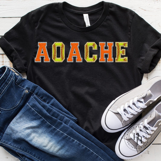 Aoache Orange/softball Faux Chenille Letters Graphic Tee