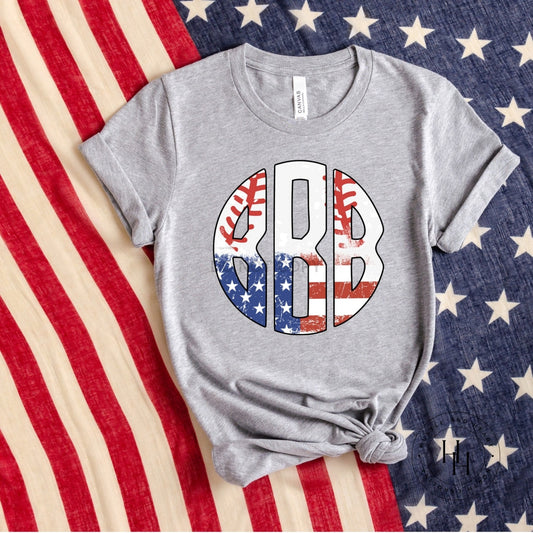 Baseball American Flag Monogram Graphic Tee Shirt