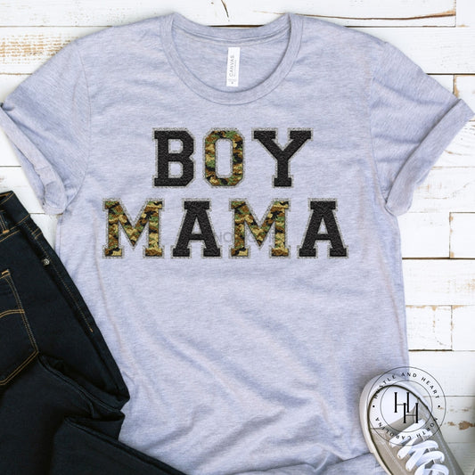 Boy Mama Camo/black Faux Chenille Letters Graphic Tee Dtg