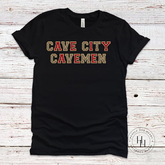 Cave City Cavemen Faux Chenille Letters Graphic Tee Dtg