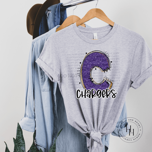 Chargers Purple Glitter Varsity Doodle Dtg Tee