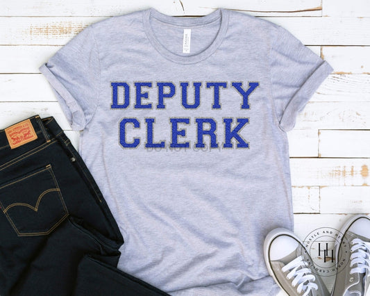Deputy Clerk Royal Blue/silver Faux Chenille Letters Graphic Tee Dtg