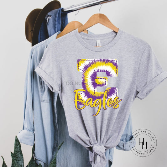 Eagles Purple/yellow Faux Embroidery Graphic Tee Shirt