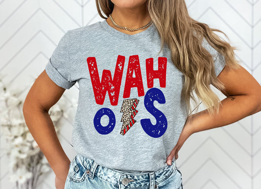 Wahoos Red and Navy Lightning Bolt Graphic Tee
