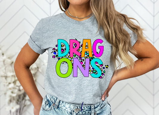 Dragons Bright Neon Mascot Graphic Tee - DTG ONLY Tee