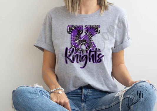 Knights Purple/black Faux Embroidery Graphic Tee Shirt