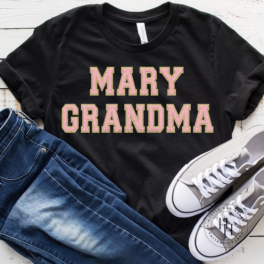 Mary Grandma Faux Chenille Letters Graphic Tee
