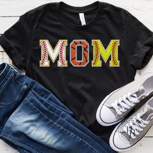 Mom Baseball/basketball/softball Faux Chenille Letters Graphic Tee