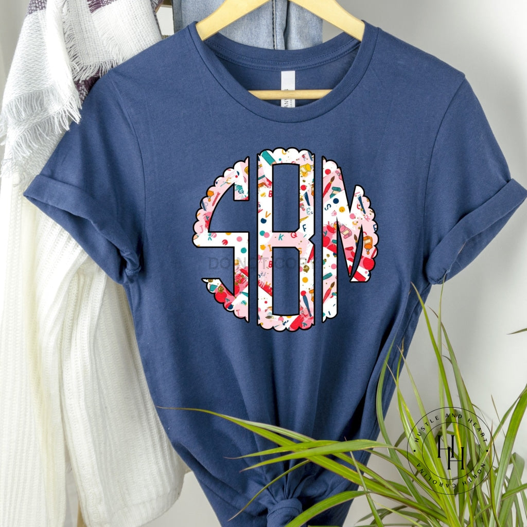 School Brushstrokes Monogram Graphic Tee Youth Small / Navy Circle Shirt