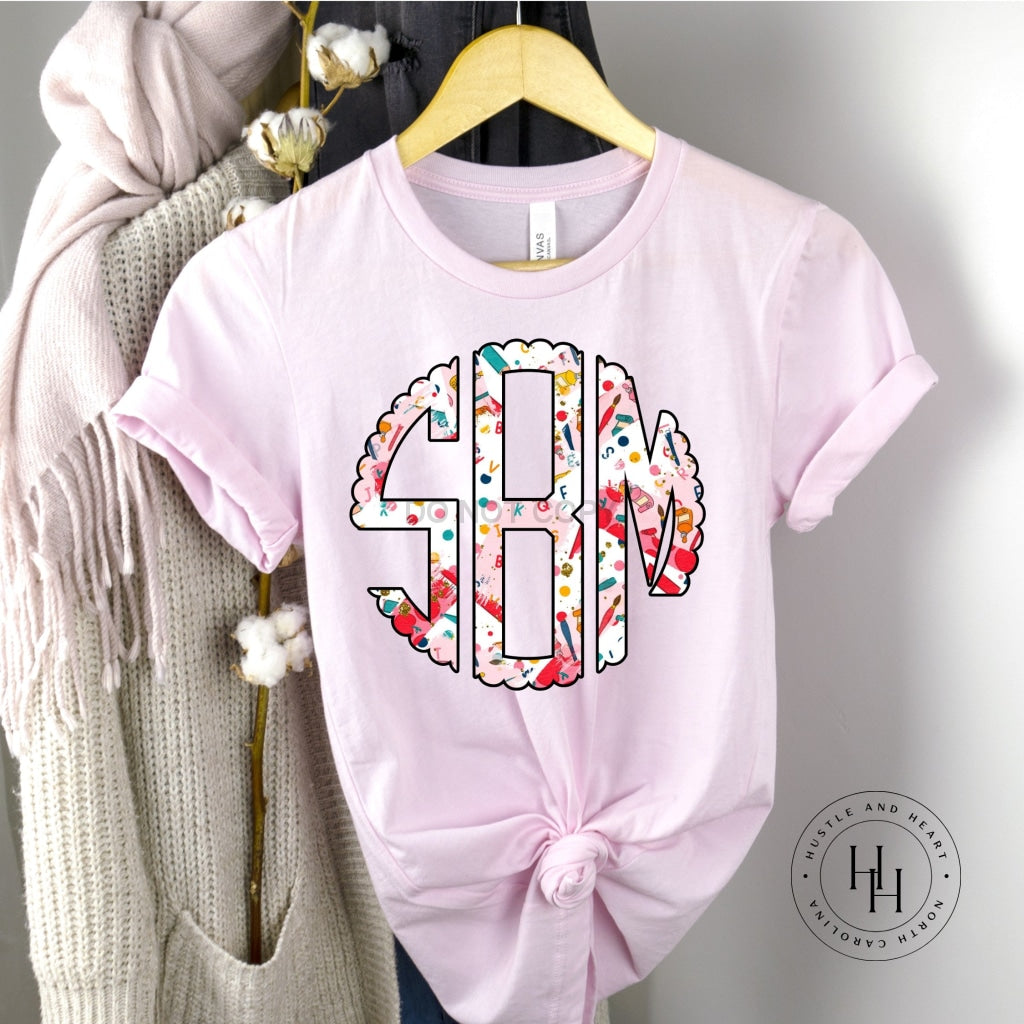 School Brushstrokes Monogram Graphic Tee Youth Small / Pink Circle Shirt