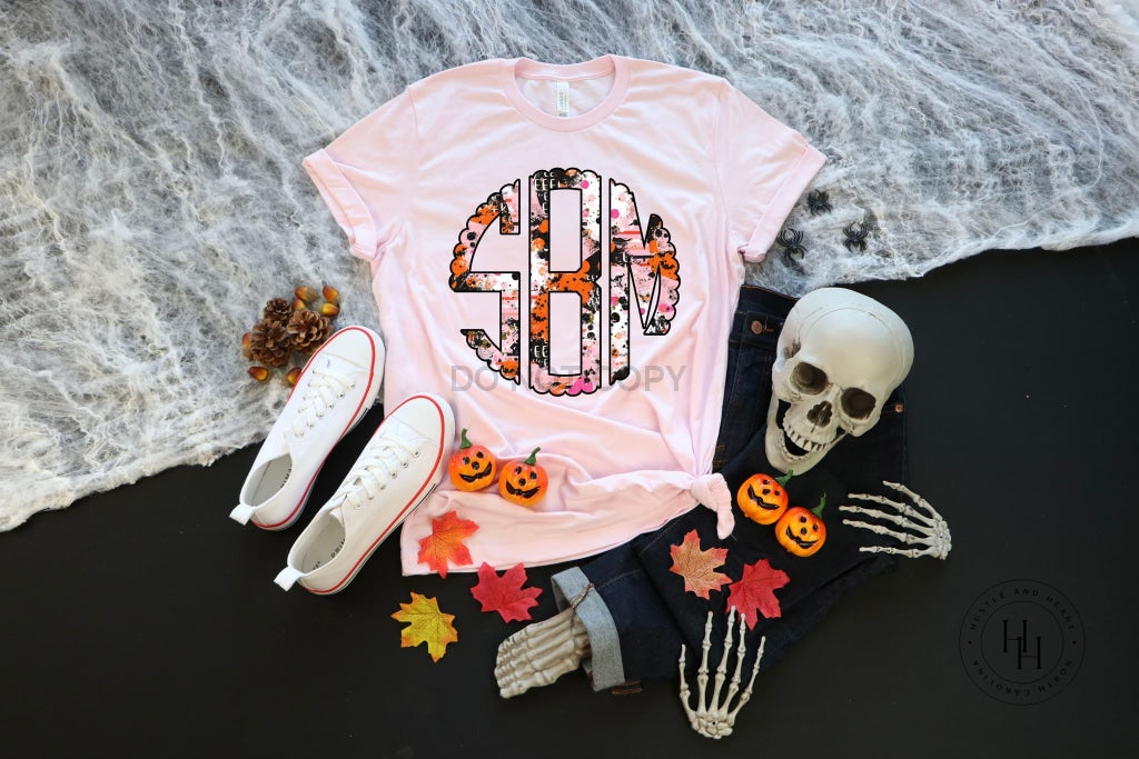 Spooky Halloween Pink Brushstroke Monogram Graphic Tee Youth Small / Shirt