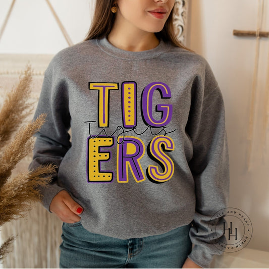 Tigers Purple/Yellow Graphic Tee Shirts & Tops